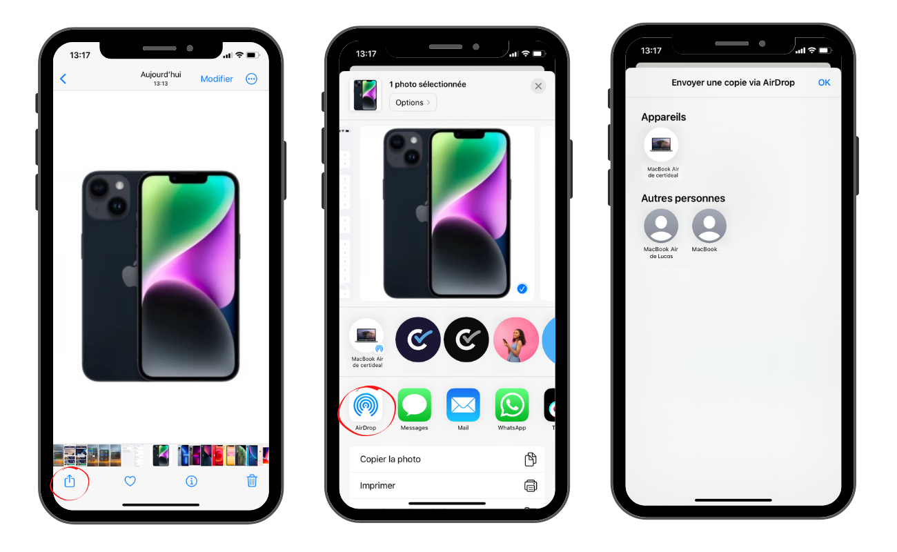 vue écran, fonctionnalité Airdrop iPhone